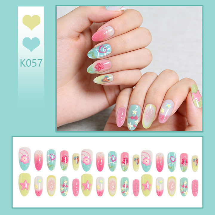 Acrylic Nail Set with Colorful Flower and Beach Design Kalsten