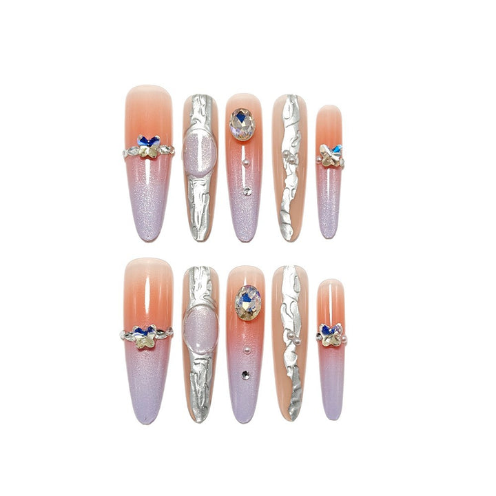 Artificial nails with elegant ombre design and jewelry accents Kalsten