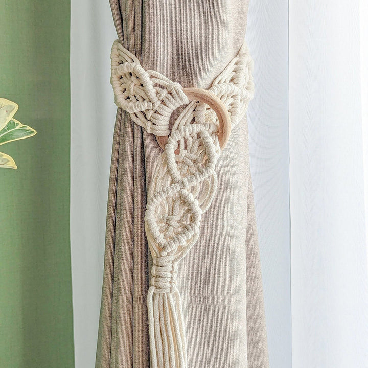Macrame Curtain Tieback with Wooden Ring Kalsten