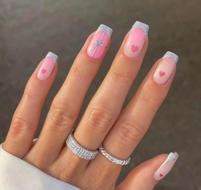Heart-Embellished Elegant Nail Art Extensions Kalsten