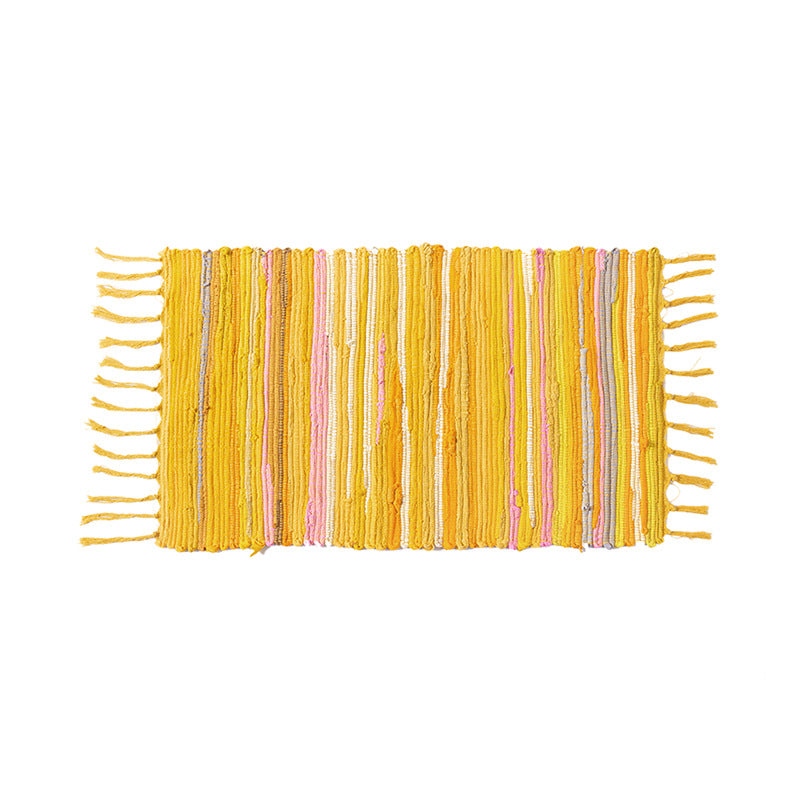 Handwoven cotton rug runner with fringes