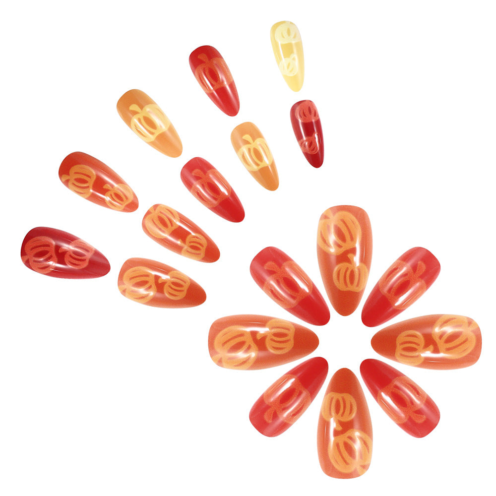 Artistic Pumpkin-Themed Press-On Nail Set Kalsten