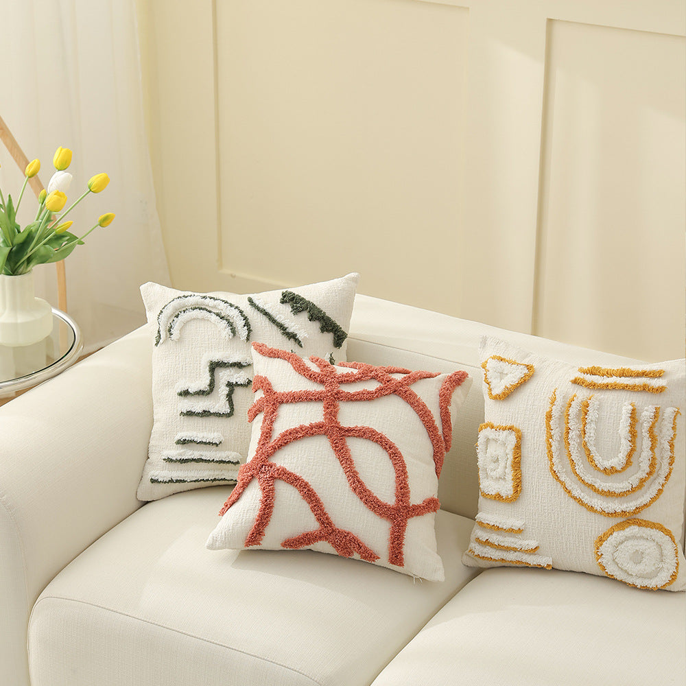 Geometric tufted sofa cushion with textured loop appliqué and removable cover Kalsten