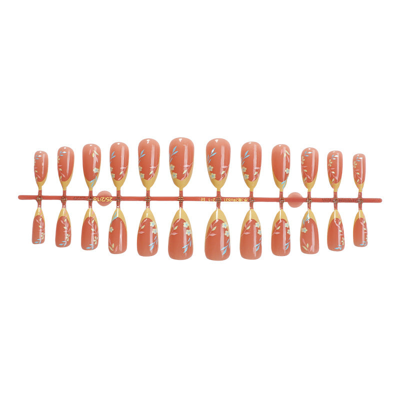 Decorative Press-On Nail Set with Floral and Elegant Design kalsten