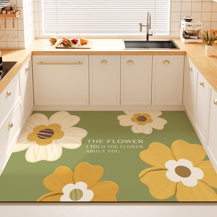 Decorative Floral Quote Kitchen Mat for Home