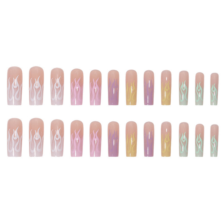 Artistic Long Acrylic Nail Extensions with Flame Design Kalsten