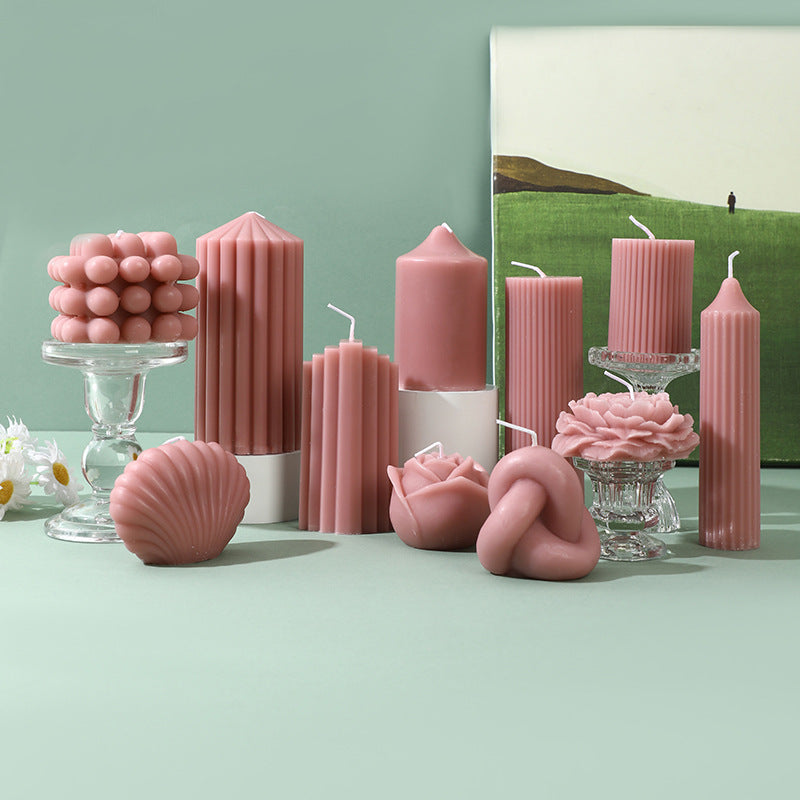 Ribbed Vertical-Fluted Decorative Pillar Candle with Premium Wax Blend