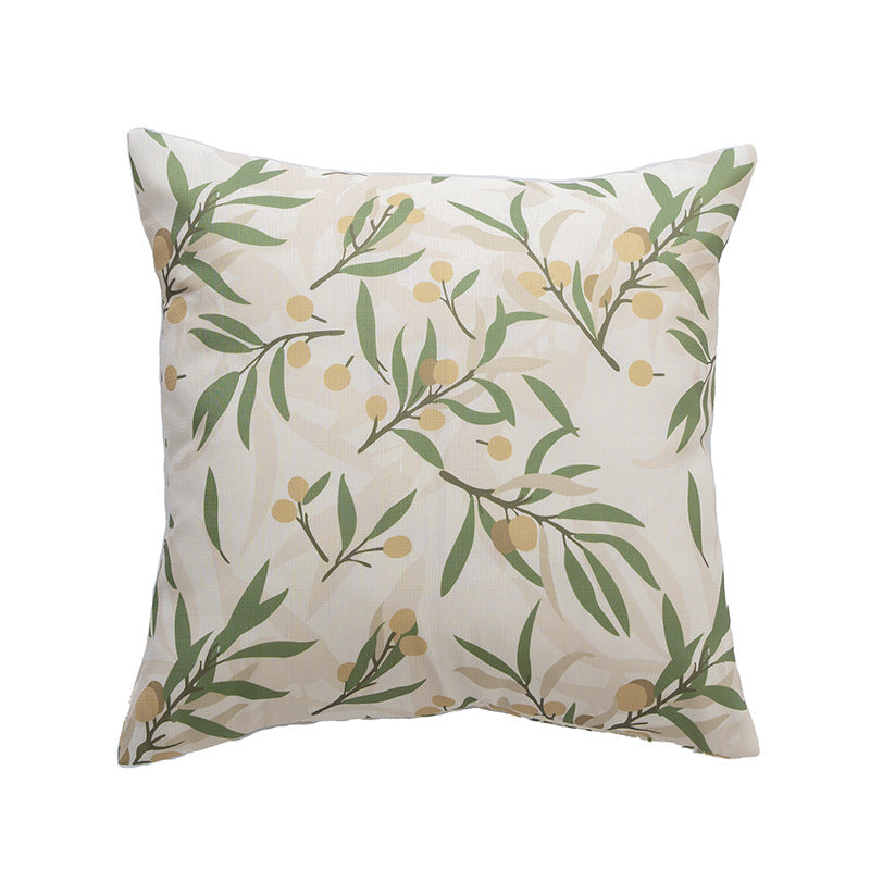 Rectangular decorative cushion with sketchy floral print and fine linen look