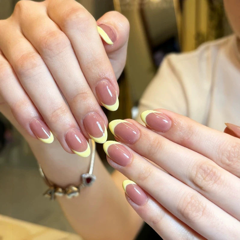 French Tip Press-On Nail Set with Decorative Yellow Accents Kalsten