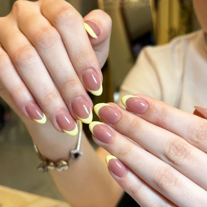 French Tip Press-On Nail Set with Decorative Yellow Accents Kalsten