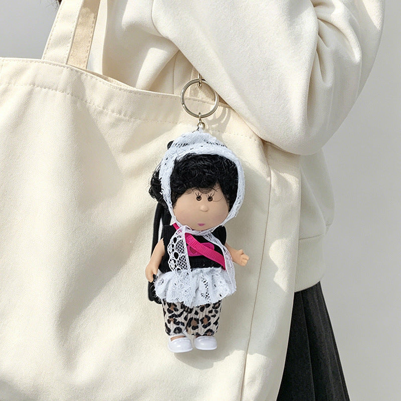 Hooded Doll Bag Charm Keychain with Denim Outfit & Loop Strap Kalsten