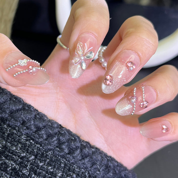 Glamorous Press-On Nail Set with Decorative Gemstone Accents Kalsten