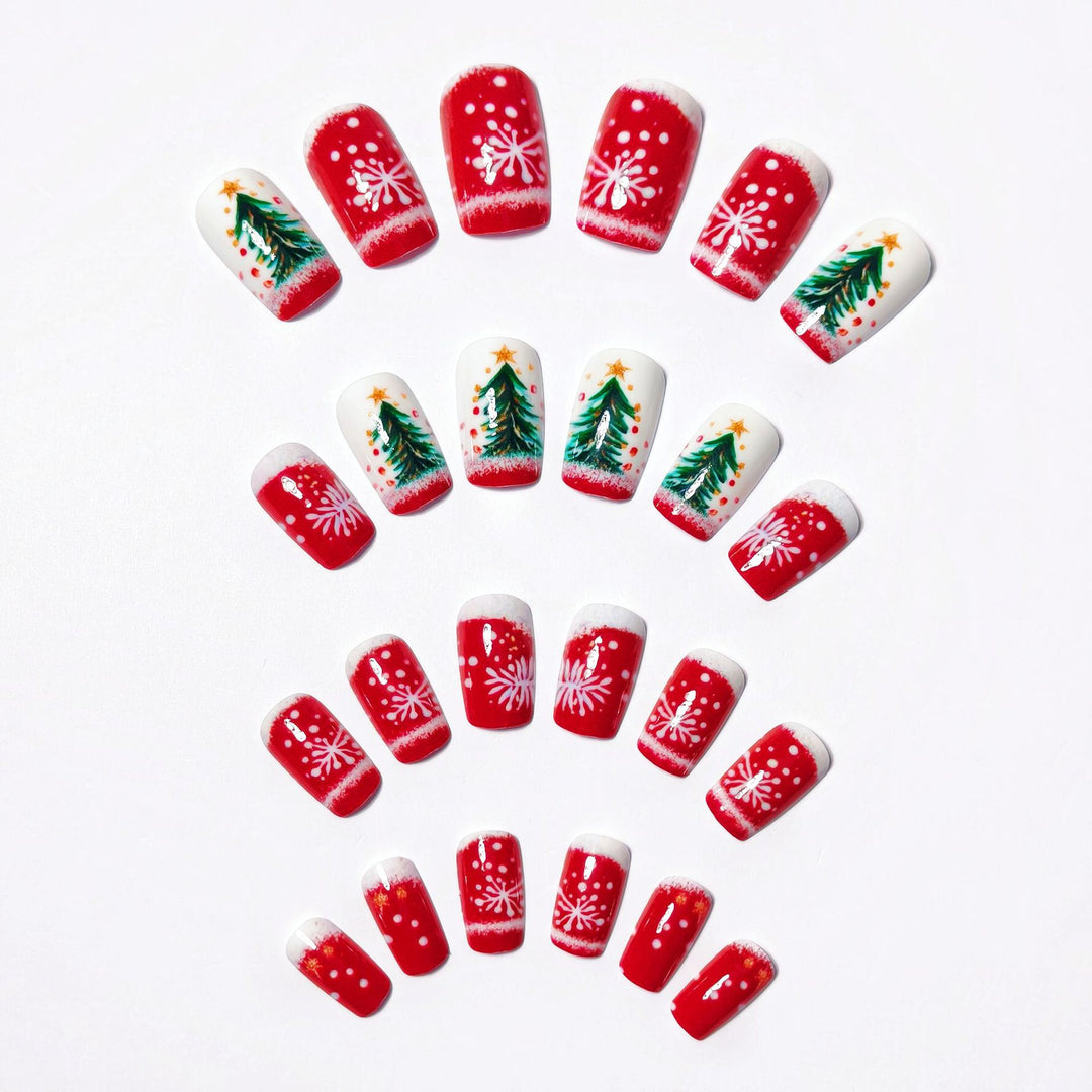 Artificial nails with festive Christmas tree motif Kalsten
