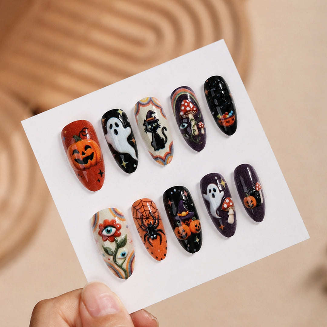 Festive artificial nail set with spooky Halloween motifs Kalsten