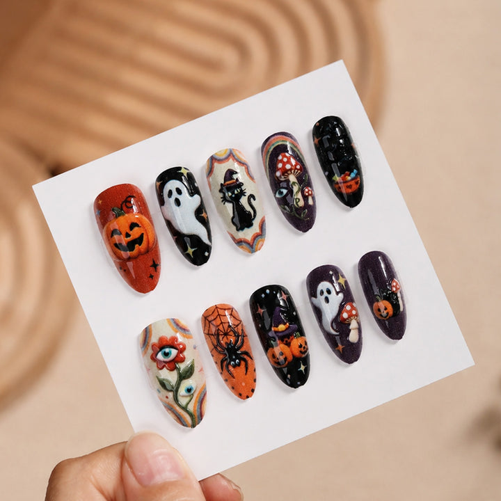 Festive artificial nail set with spooky Halloween motifs Kalsten