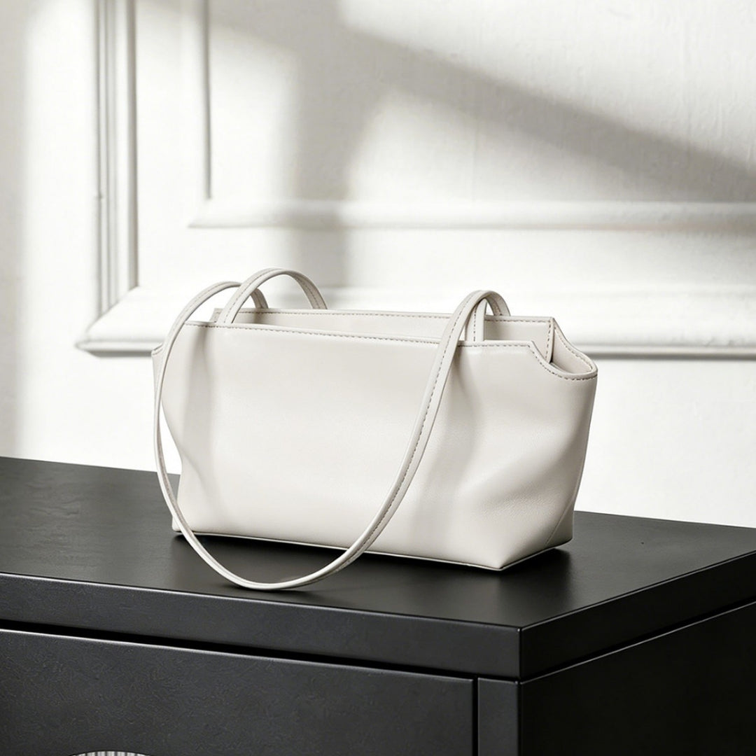 Structured Pebbled Faux-Leather Trapezoid Shoulder Tote with Double Slim Straps