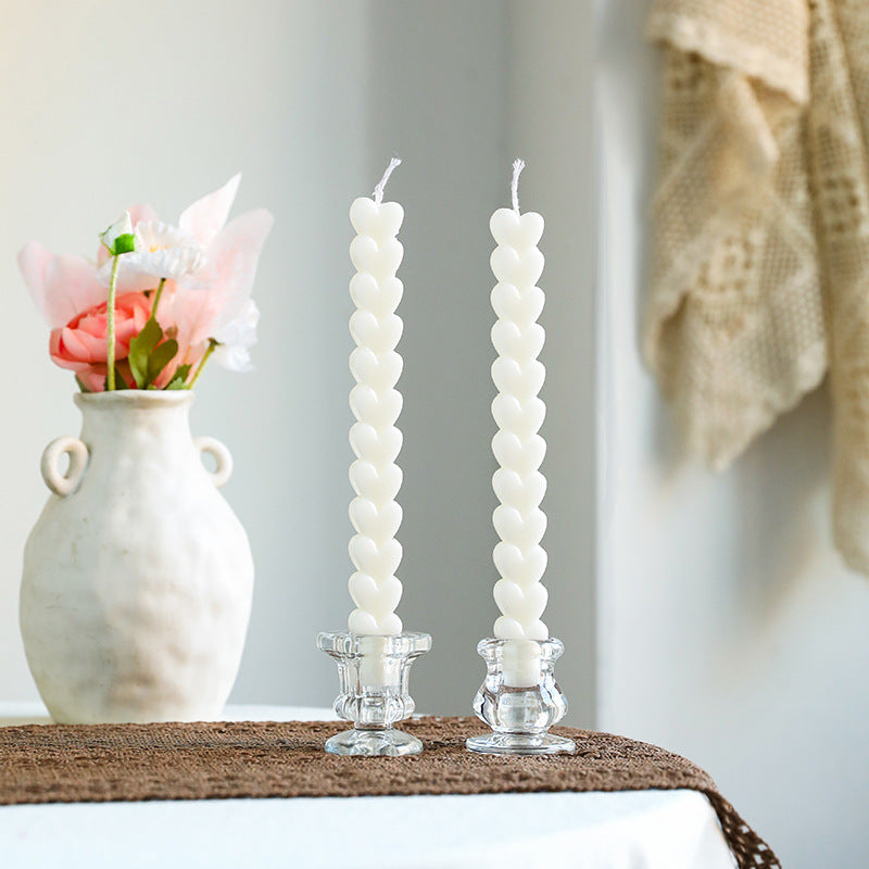 Embossed Bow-Accent Long Taper Candle Pair for Table Centerpiece