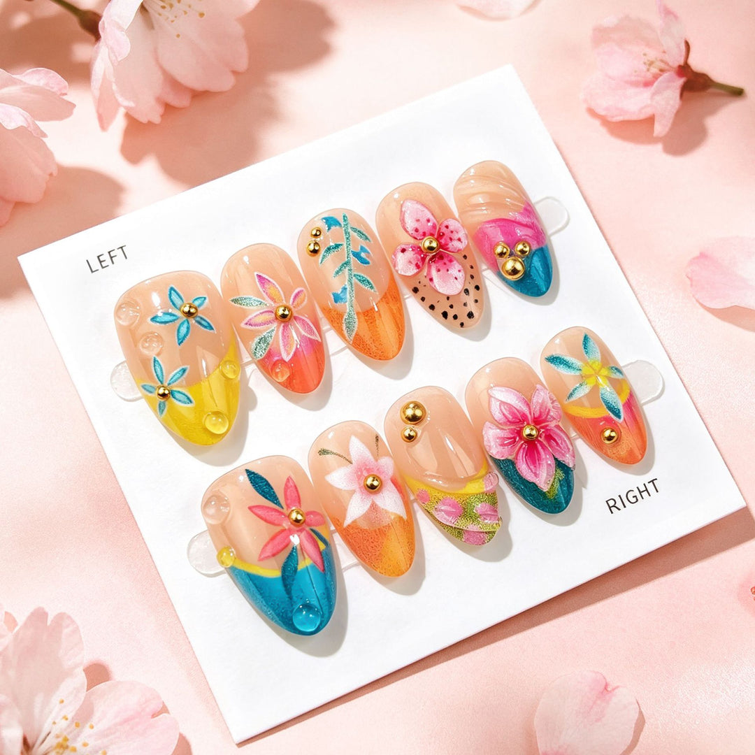 Artistic Floral Design Press-On Nails