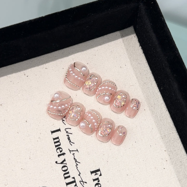 Elegant Pearl and Crystal-Accented Press-On Nail Set