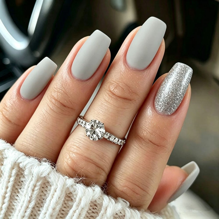 Stylish Matte Press-On Nail Set with Glitter Accents