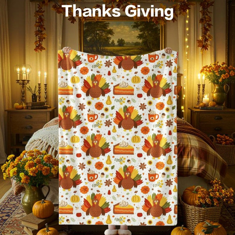 Thanksgiving-Themed Cozy Fleece Blanket
