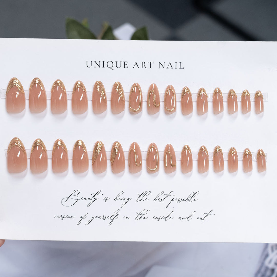Elegant Gold-Trimmed Stiletto Press-On Nails