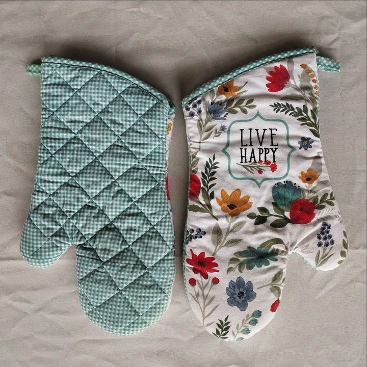 Insulated Double Oven Mitt Pair With Quilted Heat-Resistant Lining And Hanging Loop