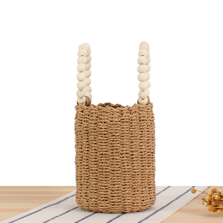 Handbag Made of Hand-Crafted Natural Wicker with Elegant Wooden Handle Kalsten