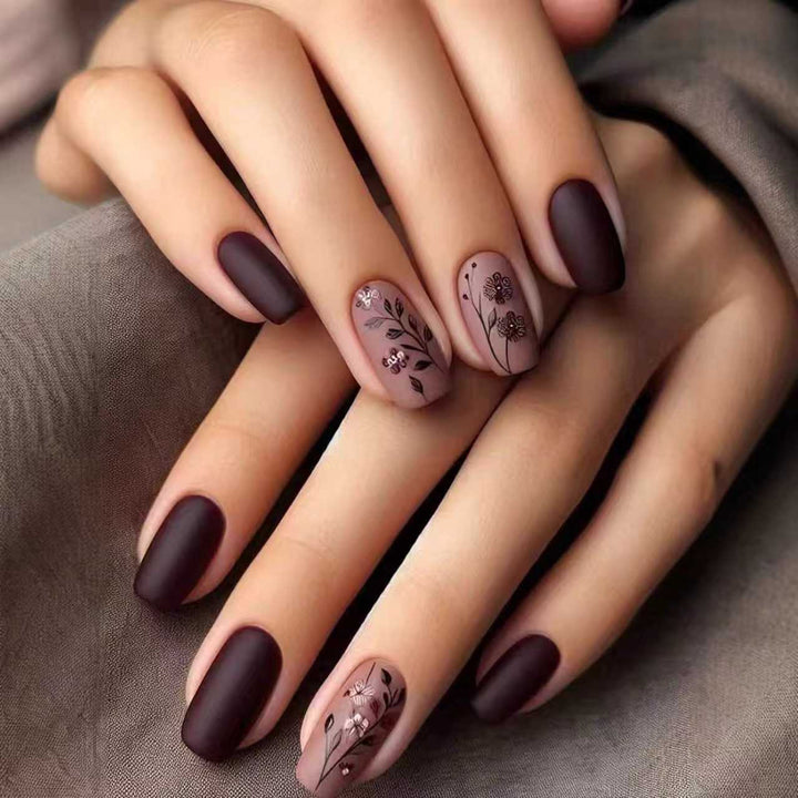 Artistic Floral Matte Nail Design Kalsten