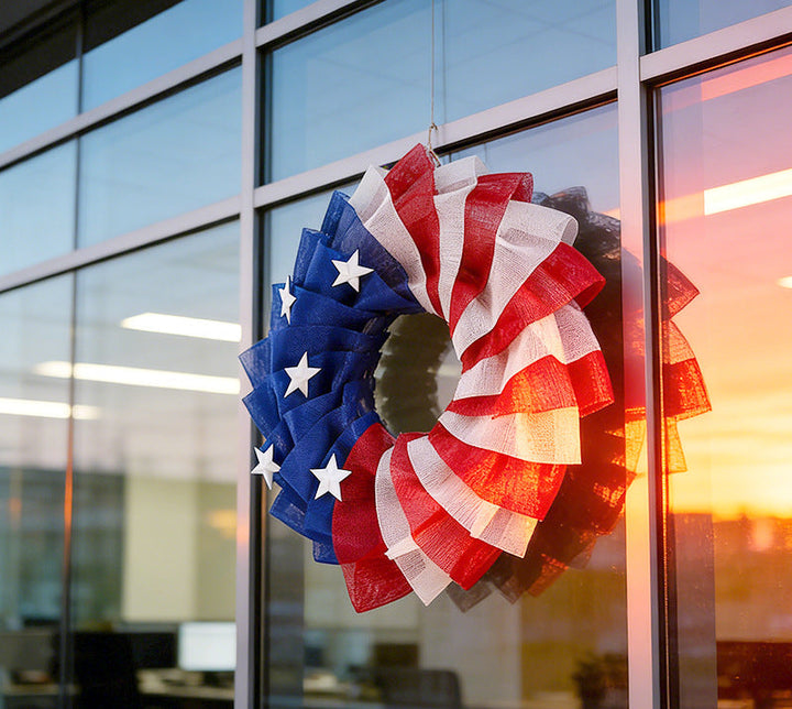 Unisex nan patriotic mesh wreath home decor with layered tulle stars and striped swirl design Kalsten