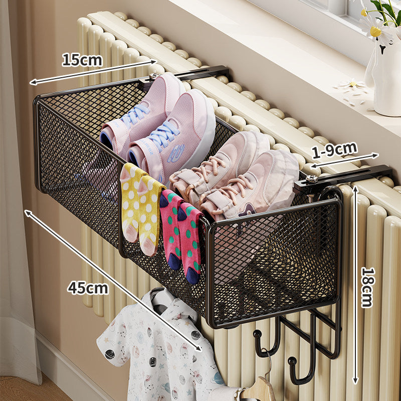 Radiator-Mounted Mesh Shoe & Sock Drying Basket with Adjustable Clamp