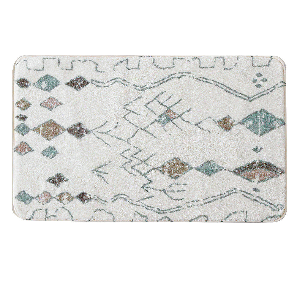 Soft cotton bathroom runner with fringes and geometric check design