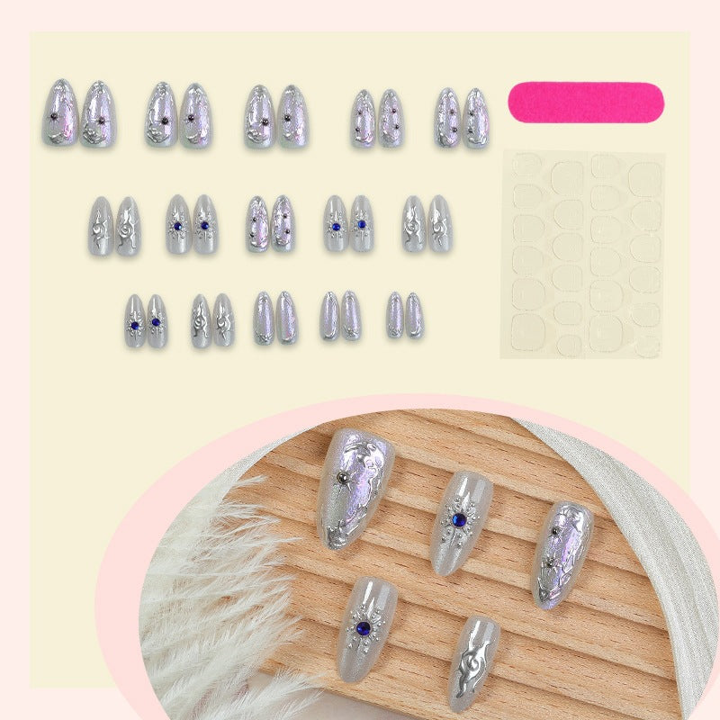 Artificial nail set with shiny metallic effect and elegant decorations Kalsten