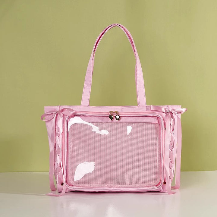 Multifunctional Clear Tote Bag with Decorative Ribbons