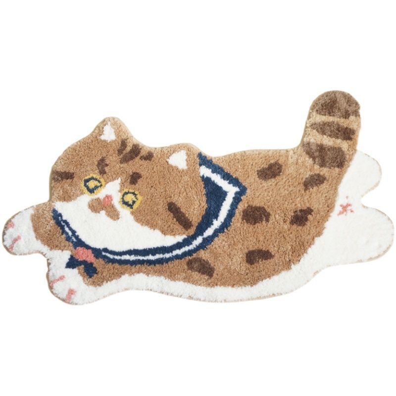 Cartoon Cat-Shaped Plush Bath Mat for Bathroom
