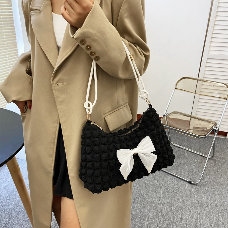 Textured Bow-Embellished Handbag