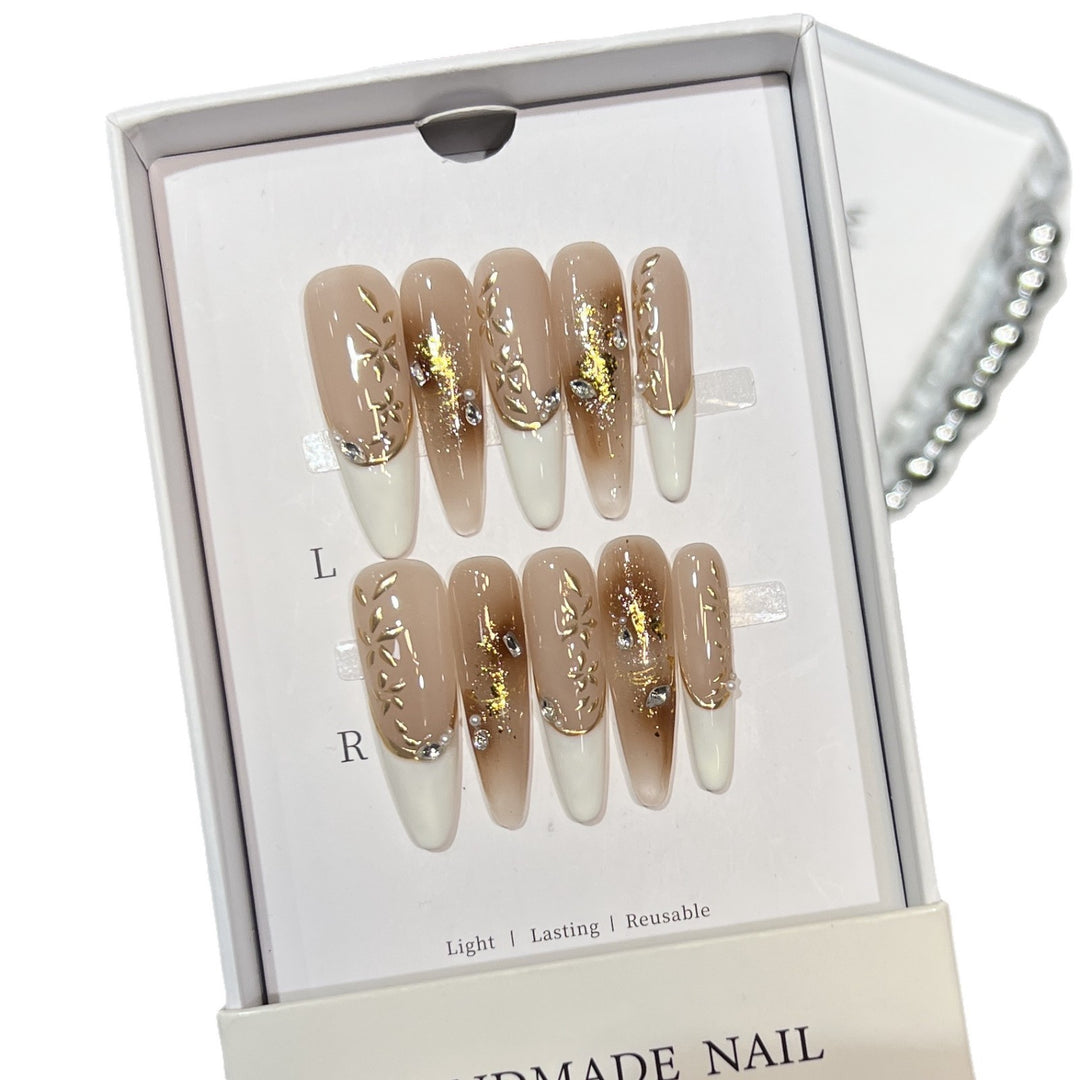 Elegant Stiletto Press-On Nail Set with Floral and Glitter Design Kalsten