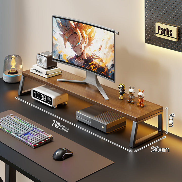 Wooden Monitor Riser with Metal Frame Elevated Desktop Shelf