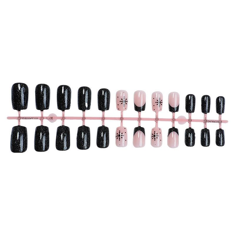 Artificial nail set with elegant black and rose designs Kalsten