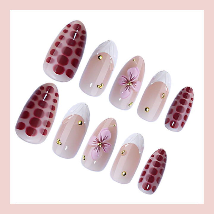 Artificial Nail Set with Elegant Flower and Glitter Accents Kalsten