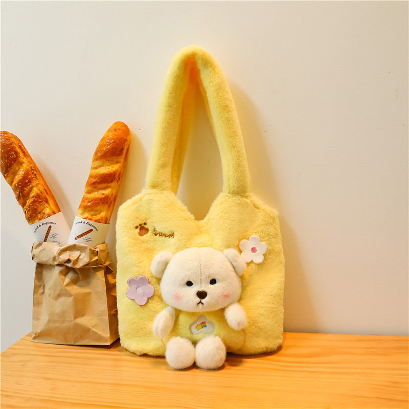 Plush Shoulder Bag with Cute Bear Design Kalsten