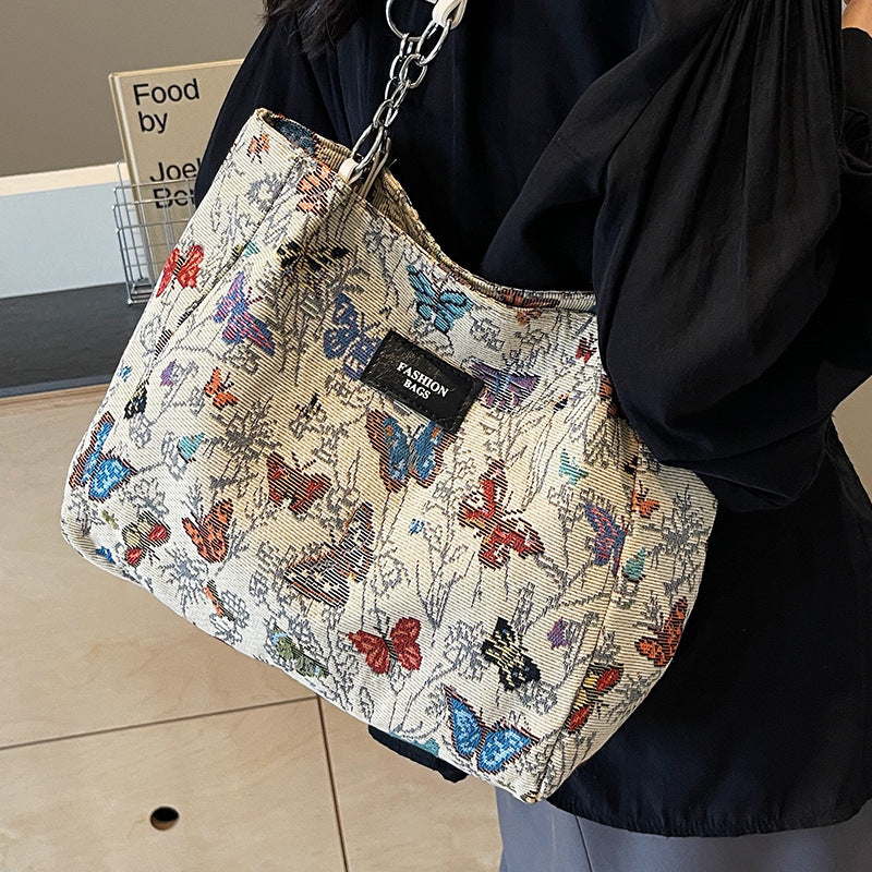 Artistic Floral Print Canvas Tote Bag