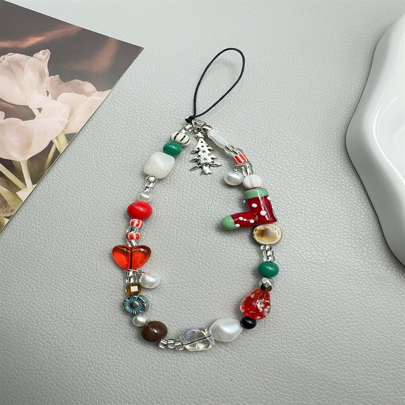 Christmas-Themed Beaded Charm Phone Lanyard Kalsten