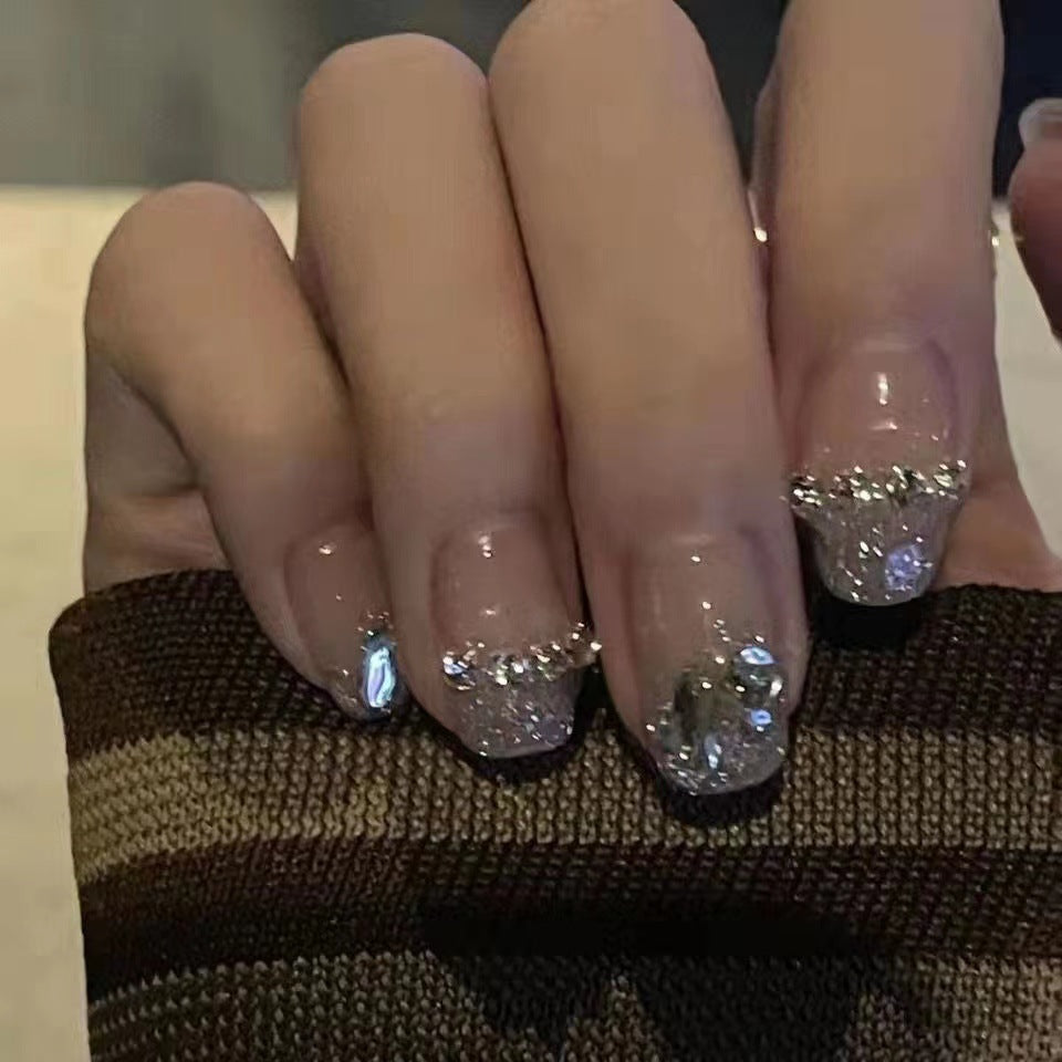 Rhinestone-Decorated Press-On Nail Art