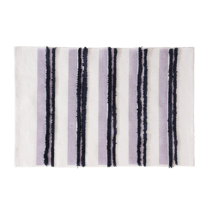 Rectangular flat-woven cotton rug with raised tufted stripes