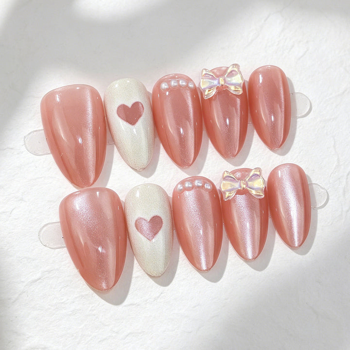 Decorative Press-On Nail Art Set with Heart and Bow Embellishments Kalsten