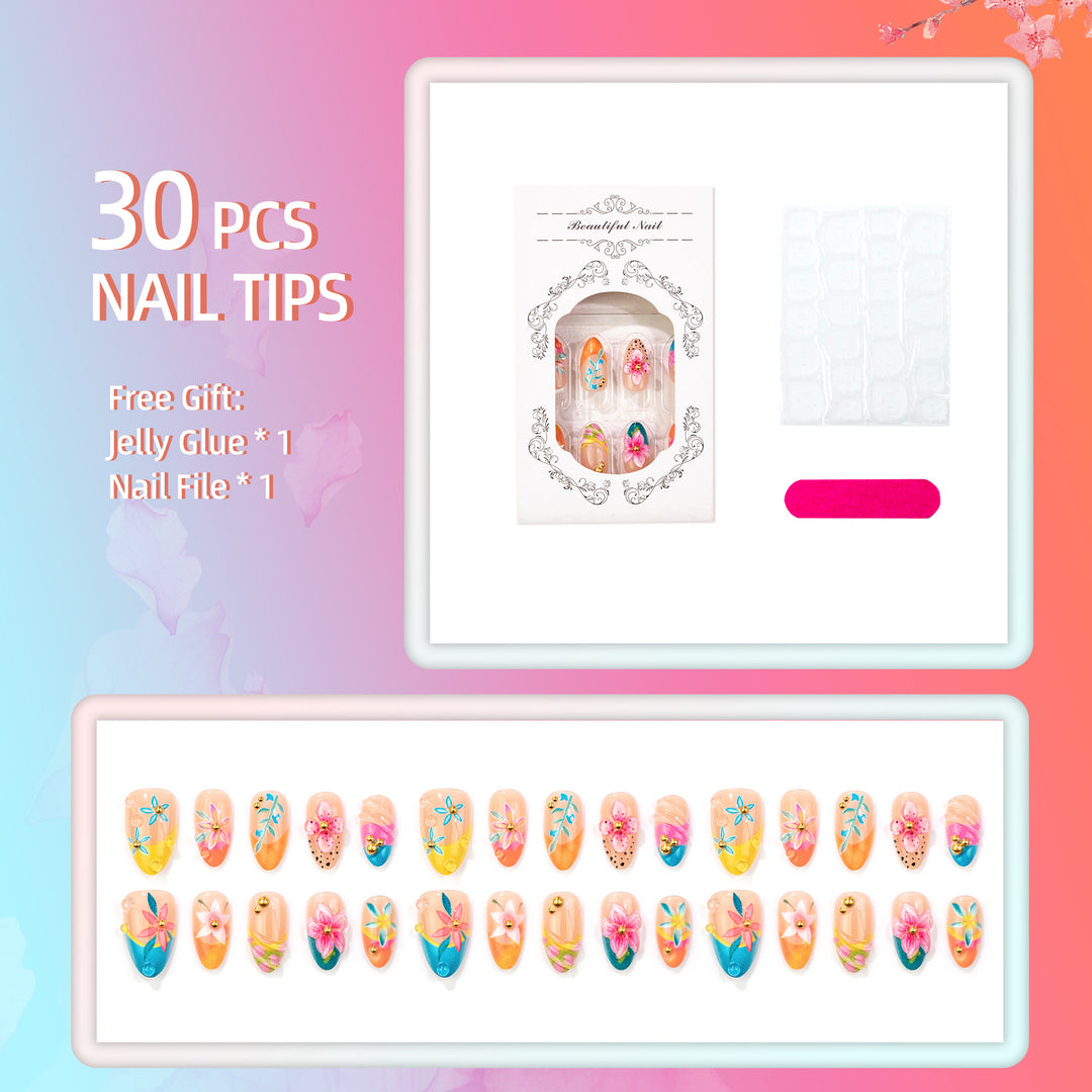 Artistic Floral Patterned Press-On Nails