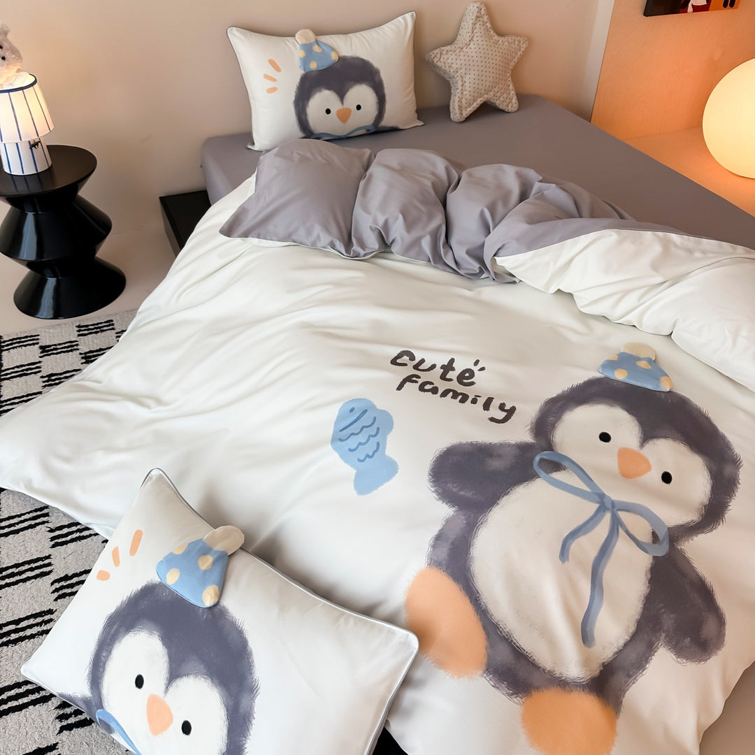 Children's bedding set with cute rabbit illustration and reversible function