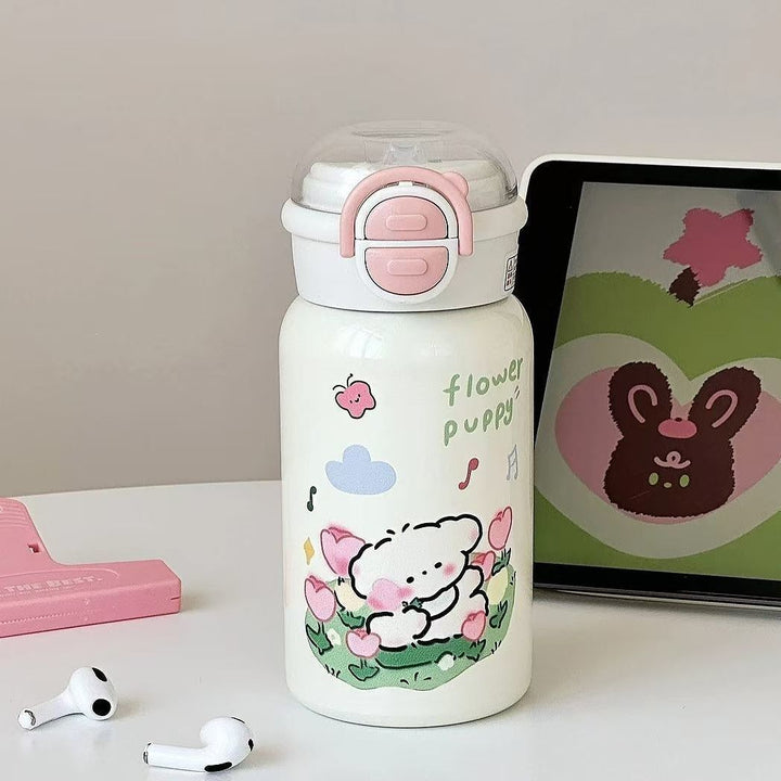 Ladies insulated drinking bottle with integrated safety lid and cheerful animal design Kalsten