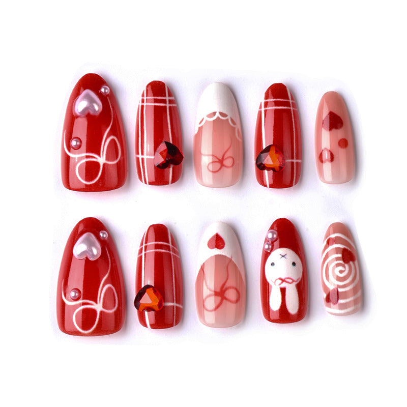 Romantic Heart-Themed Press-On Nail Set